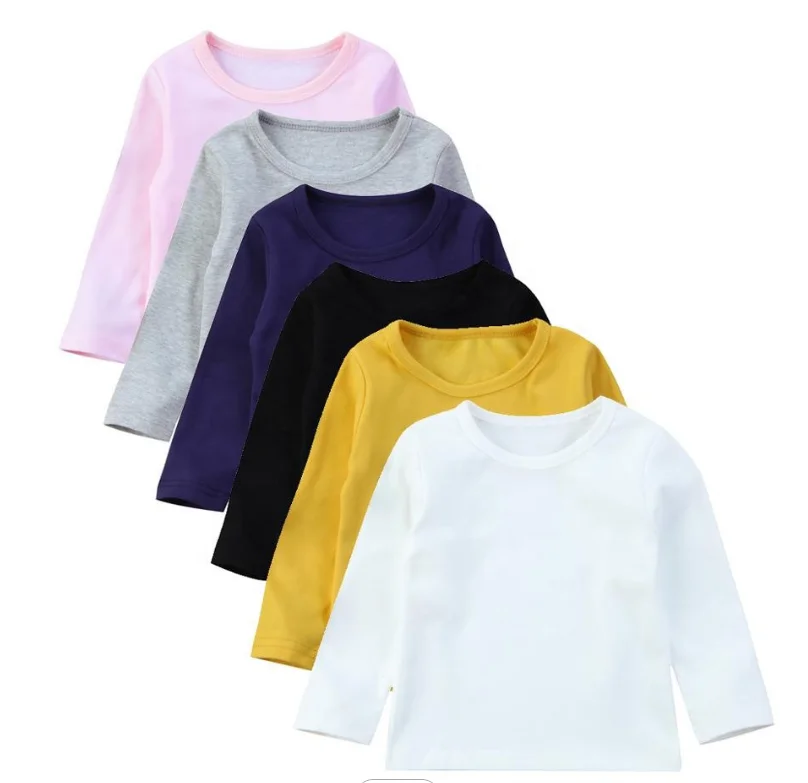 
Дышащая 100% хлопковая однотонная повседневная детская футболка с длинным рукавом оптом 