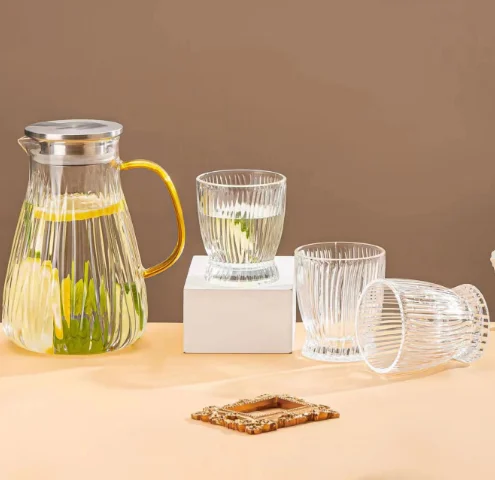 Home use durable stylish fancy water filter jug cups set with handle and plastic lid