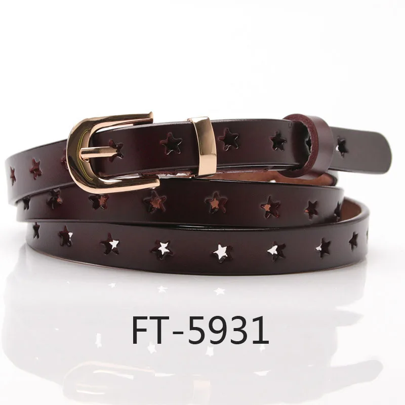 Pure Cow Hide Hollow out Star Decoration Girls Waist Belt for Fur Coat Dress