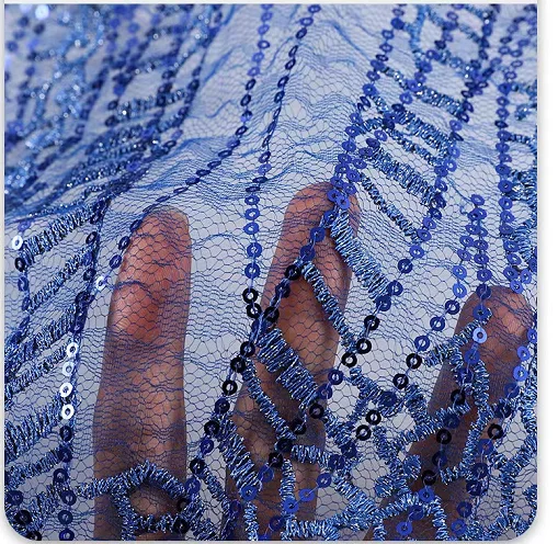3D Sequin Beaded Lace Fabric Mesh Embroidery Sequined Lace Fabric for DIY Evening Dress Wedding Dress