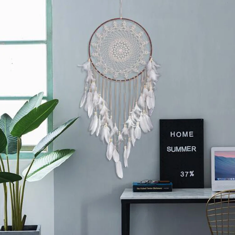 Factory Large Boho Handmade Dream Catcher Wall Art with White Feather Dream Catcher Hanging Wedding Decoration Ornament Gilft (62403926545)