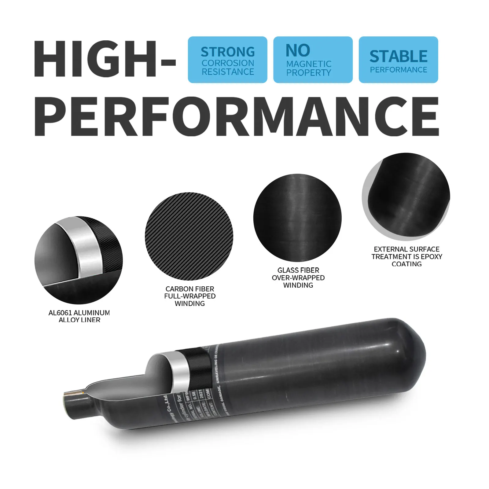 GP Custom-Made Wholesale 0.58L 580CC Hpa 30mpa 300bar 4500psi Outdoor Activities PCP Carbon Fiber Air Tank For Paintball Game