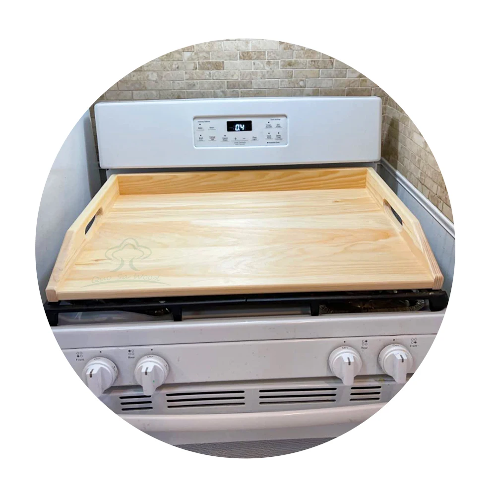 Natural Unfinished Wood Serving Tray Stove Cover Cutting Board,Oven Tray or Food Tray Noodle Board Gas Stove Top Cover