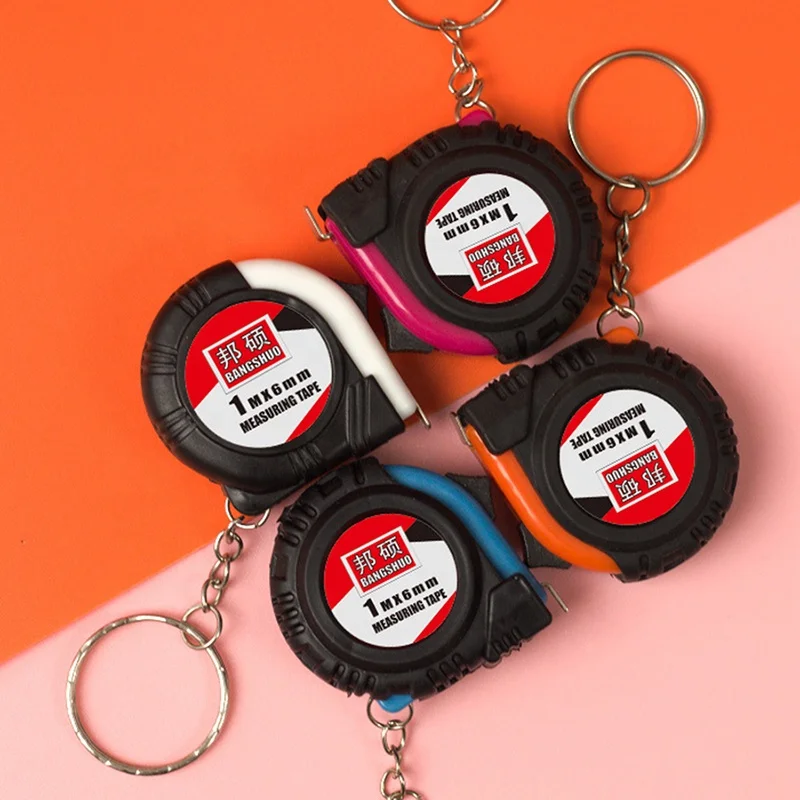 Keychain Measure Tape Ruler Customized Logo Mini Plastic Retractable 1Meter Tape Measure with Keychain
