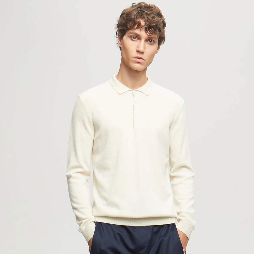 Inner Mongolia Manufacturer 100% Cashmere Men Polo Collar Sweaters Long Sleeve Knitted Pashmina Sweater