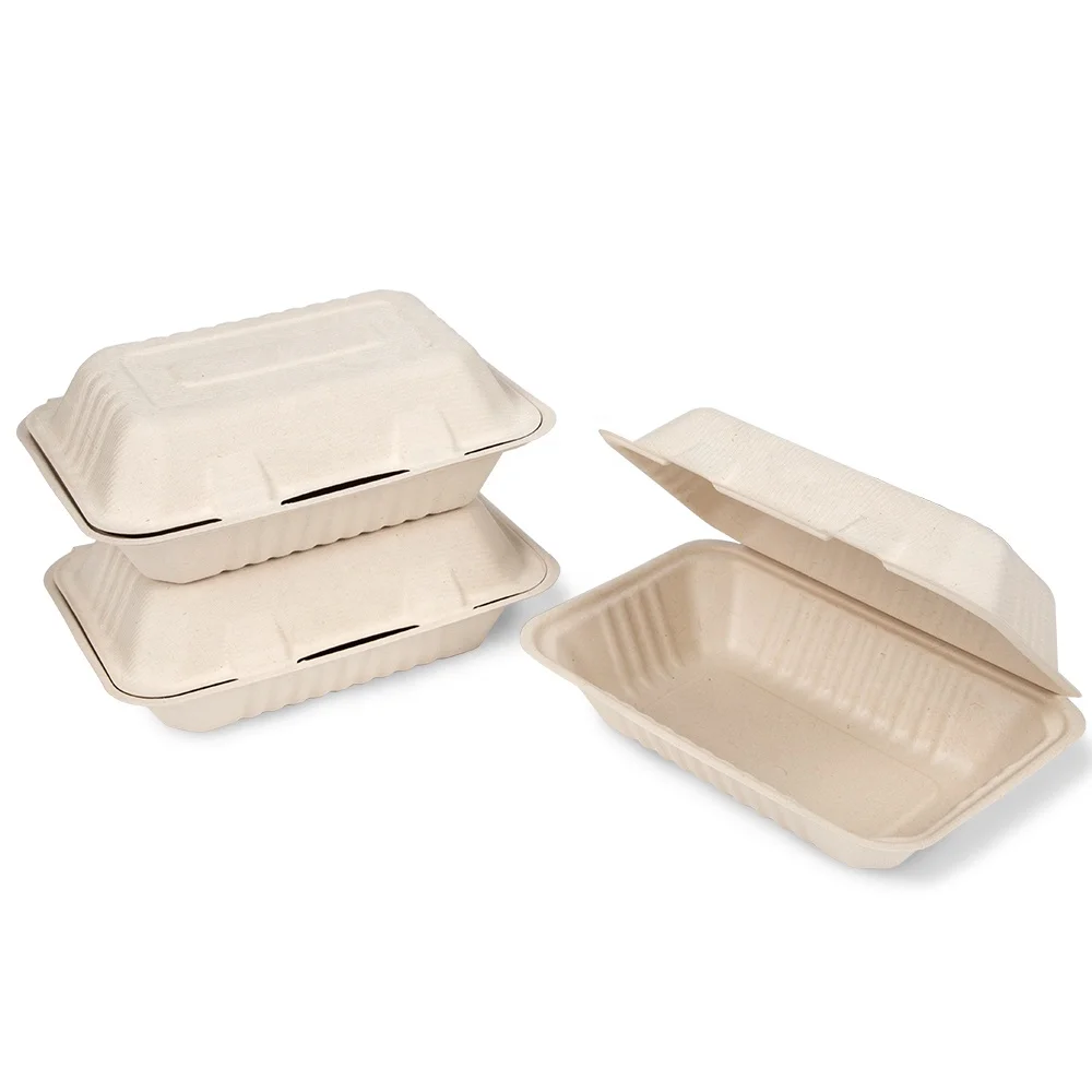 9 Inch Clamshell Box Biodegradable Bagasse Clamshell Salad Bento Box Compostable Clamshell Take Out Food Containers