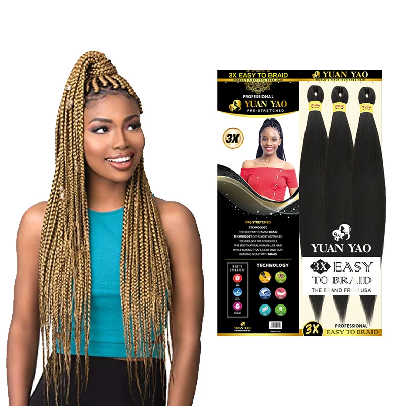 Wholesale fiber prestretched synthetic hair 3x weave crochet synthetic hair hair braid for women