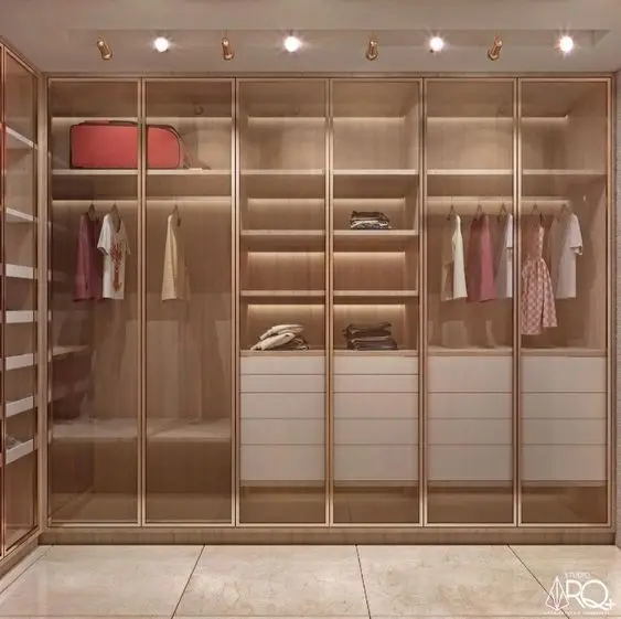 CBMmart Bedroom Walk In Closet Custom Wardrobe Design With Lighting Wood Armoire Closet Wardrobes