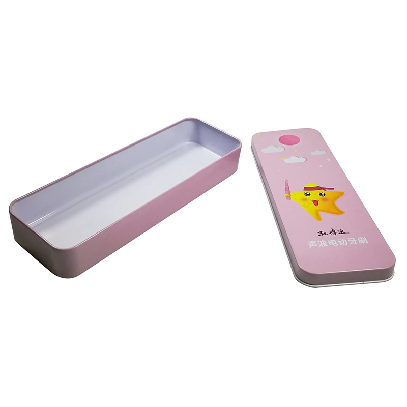 Wholesale Rectangular Metal Black Colored Boys or Girls Pencil Tin Box For Electric toothbrush