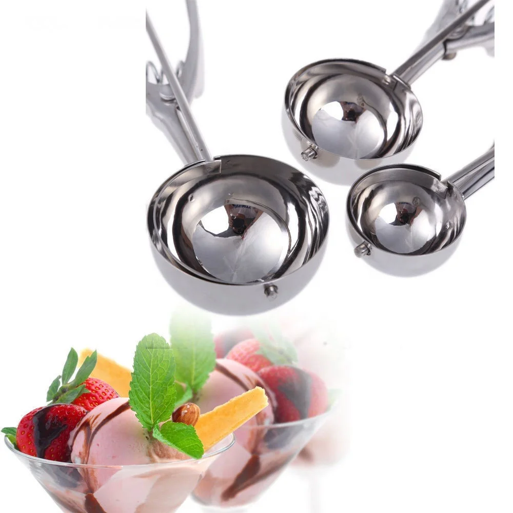 Metal Ice Cream Scooper For Round Balls Commercial Use Stainless Ice Cream Scoop With Handle