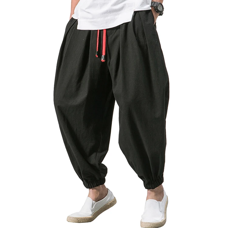OEM custom light weight loose wide leg baggy hemp harem pants for men