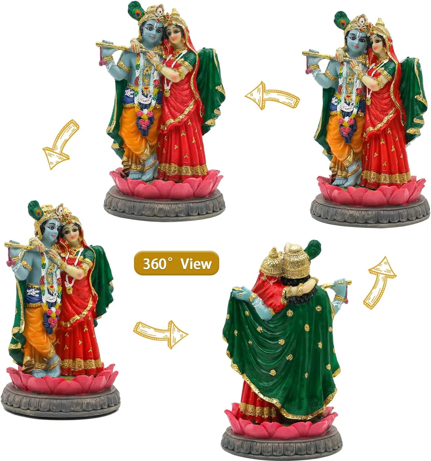 Modern Premium Marble Look Radha Krishna Statue Intricate Paintwork Delicate Carving Resin Metal Home Decor Wedding Celebration