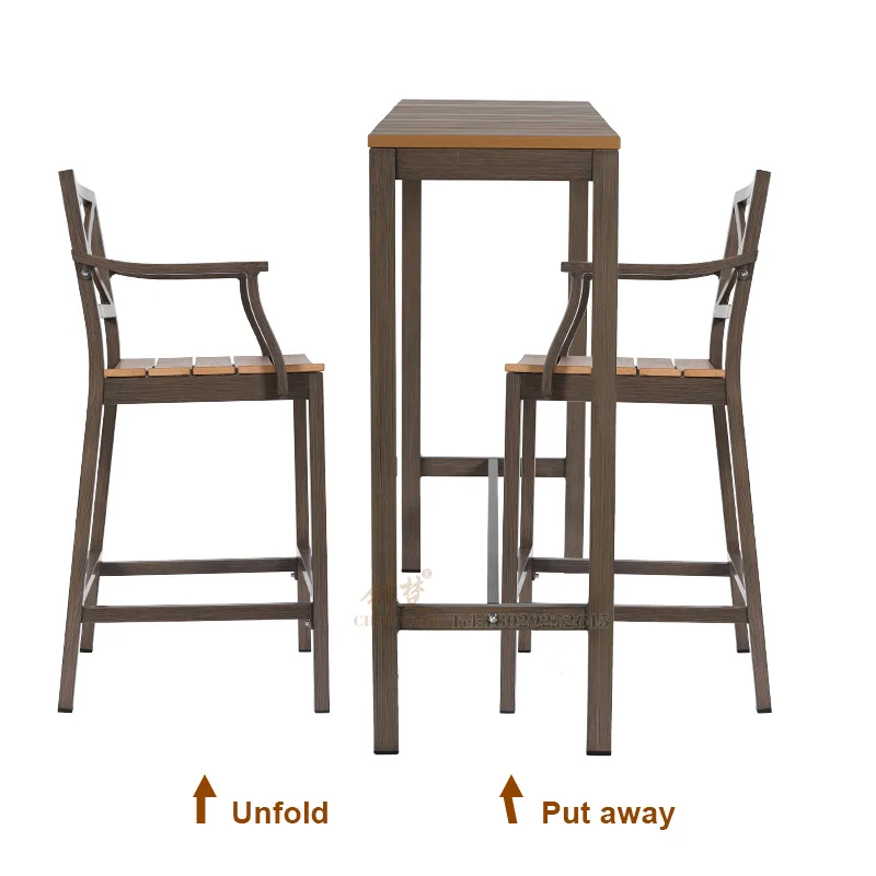 Outdoor Garden Bar Stool Restaurant Plastic Wood Furniture Set Terrace Bistro 2+1 Teak Colored bar Table bar Chairs