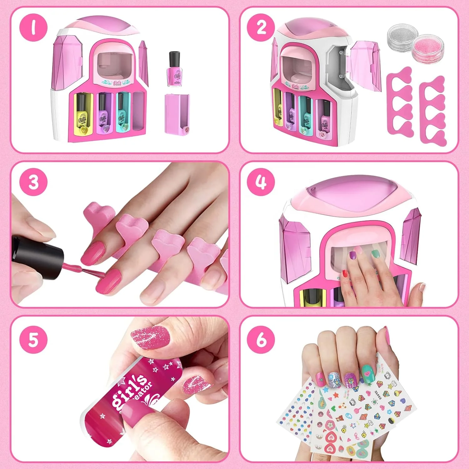 2 In 1 Nail Dryer Set Kids Nail Polish Kit for Girls DIY Sticker  Fashion Icons Stickers Nail Studio Manicure Play Party Gift