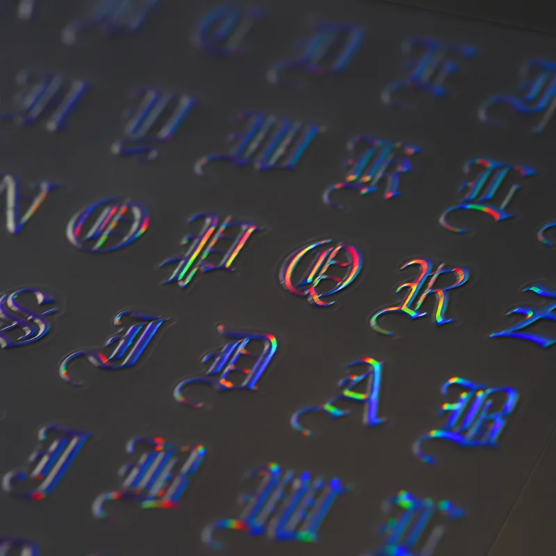 3D Laser Nail Stickers New Embossed Gold Foil Nail Decals Gothic Letter Rose Gold Nail Art Stickers