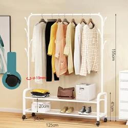 Wholesale Metal Display Stainless Steel Rolling Household Clothes Rack With Top Rod And Lower Storage Shelf