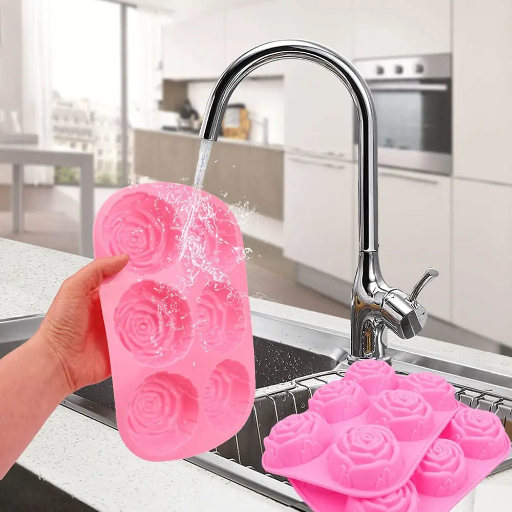 Silicone Soap Mold for Handmade Soap Cake Jelly Pudding Chocolate 6 Cavity Different Flower Shapes Design Set of 2