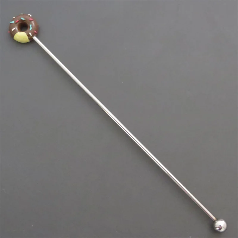 Donut Cocktail Stirrers Reusable Stainless Steel Metal Mixing Stick  tea coffee wine milk Cartoon Long Handle Stick