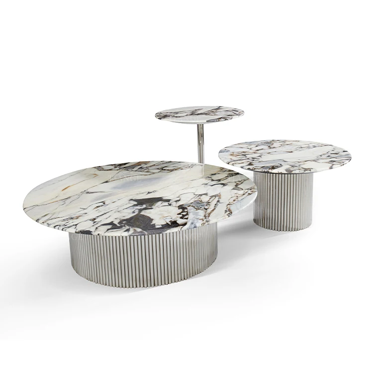 Modern Silver Stainless Steel Different Height Round Coffee Tables