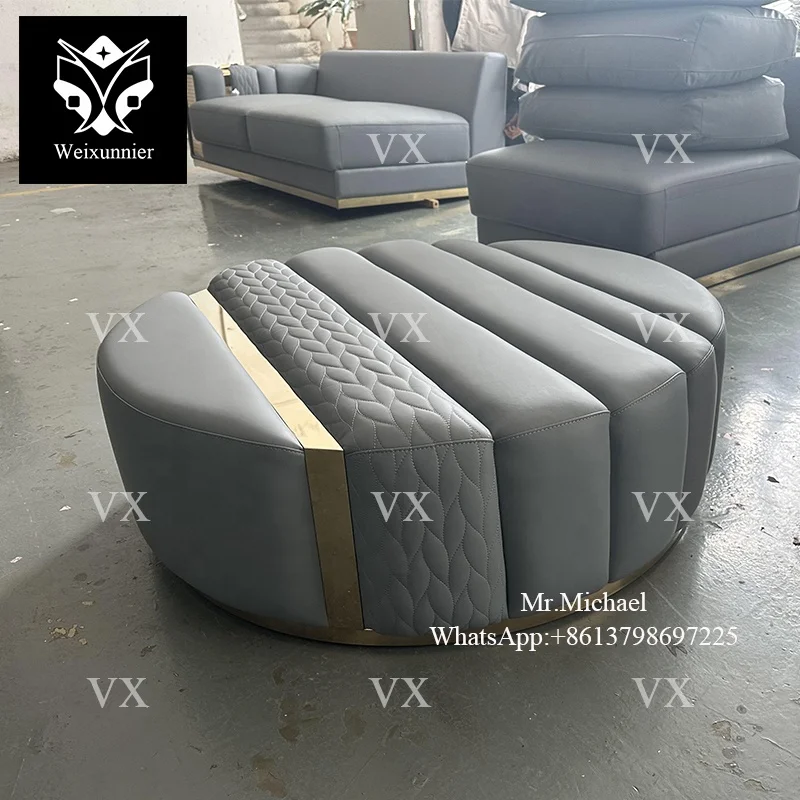 Elegant Round Tufted Leather Ottoman Premium Quality Handcrafted Stylish Addition For Home And Hotel Unique Design Ottoman