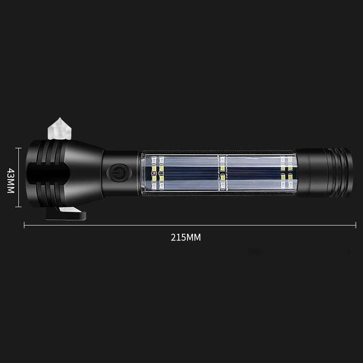 Powerful Solar Charging Multi-function Self-defense Led Torch Lampe Torche Emergency Hammer Tactical Flashlights