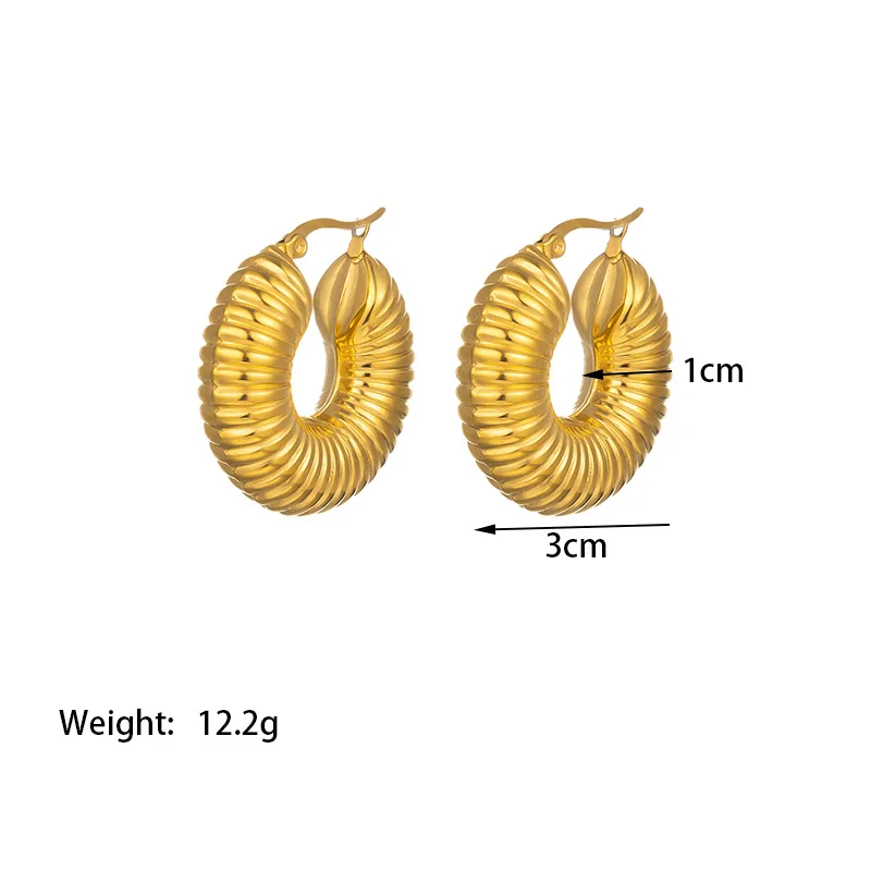 Tarnish Free Stainless Steel Gold Plated Hollow Out Chunky Earrings Jewelry Waterproof Twisted Croissant Gold Hoop Earrings