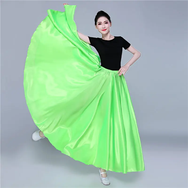 360 Degree Satin Skirt Belly Dance Women Gypsy Long Skirts Dancer Practice Wear Assorted Solid Purple Gold Dance Skirt