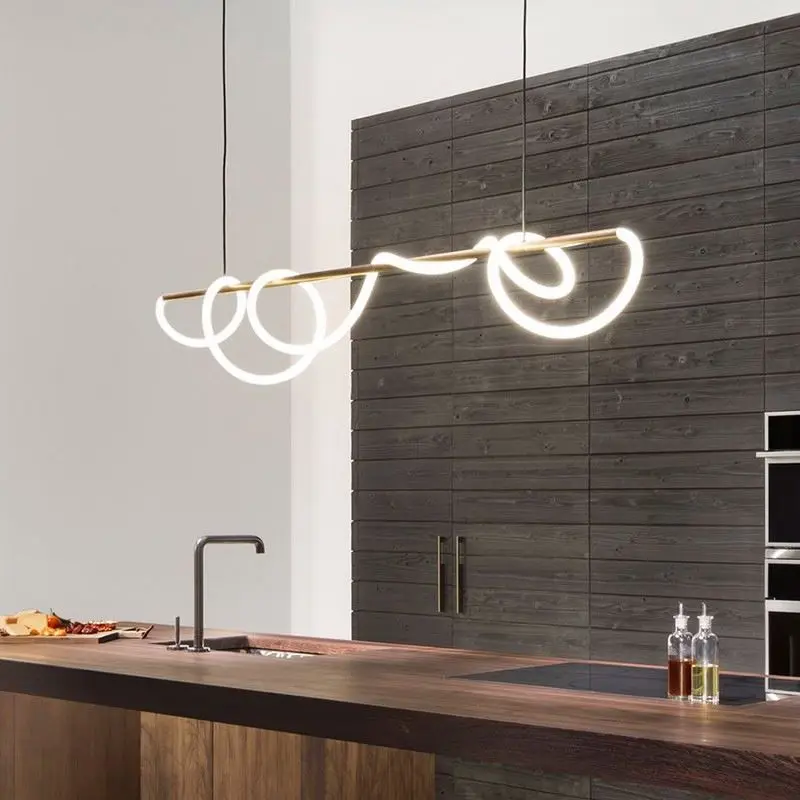 Nordic Modern Minimalist Linear Chandelier for Kitchen LED Light Home Decor Lamp with Installation Service for Study Room Models