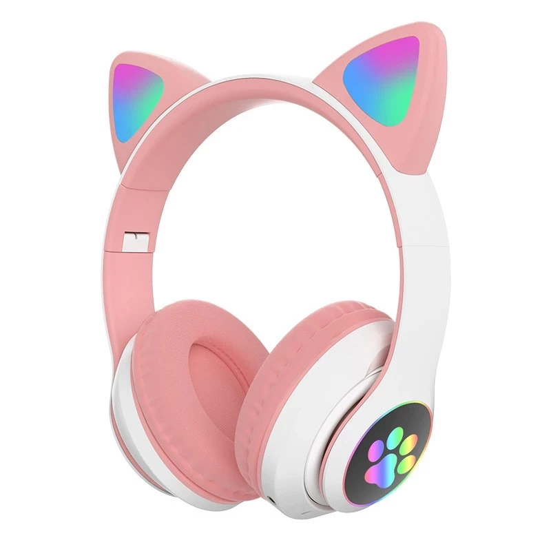 B39 Cat Ear Headphones Wireless Headset Earphone Mega Bass Headphone with LED Light TF Card