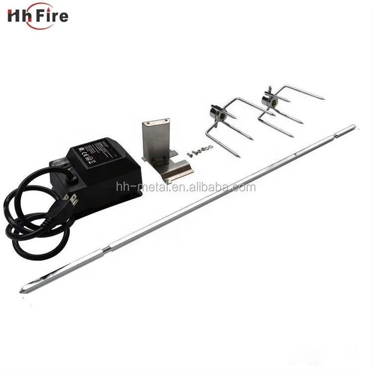 High End Stainless Steel Camping Charcoal BBQ Rotisserie Kit BBQ Rotisserie Spit Roaster Rod with Wind Shield