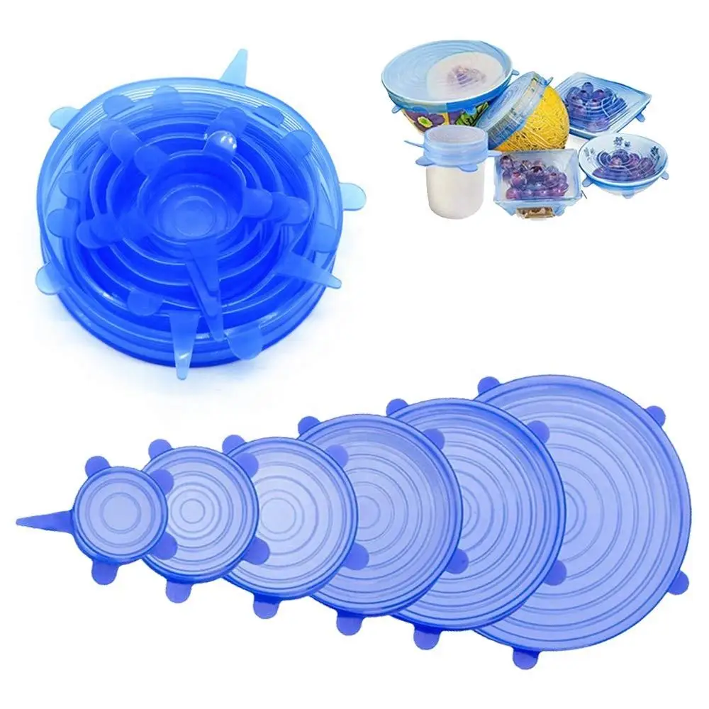 6 Pack Reusable Durable and Expandable Food Covers Silicone Stretch Lids OEM Bowls Silicone Lid Cover for Cup for Straw 10 Sets