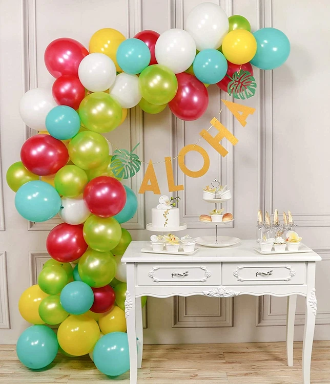 Aloha Balloons Garland Arch Kit with Banner for Tropical Hawaii Fiesta and Luau Party Decoration Supplies