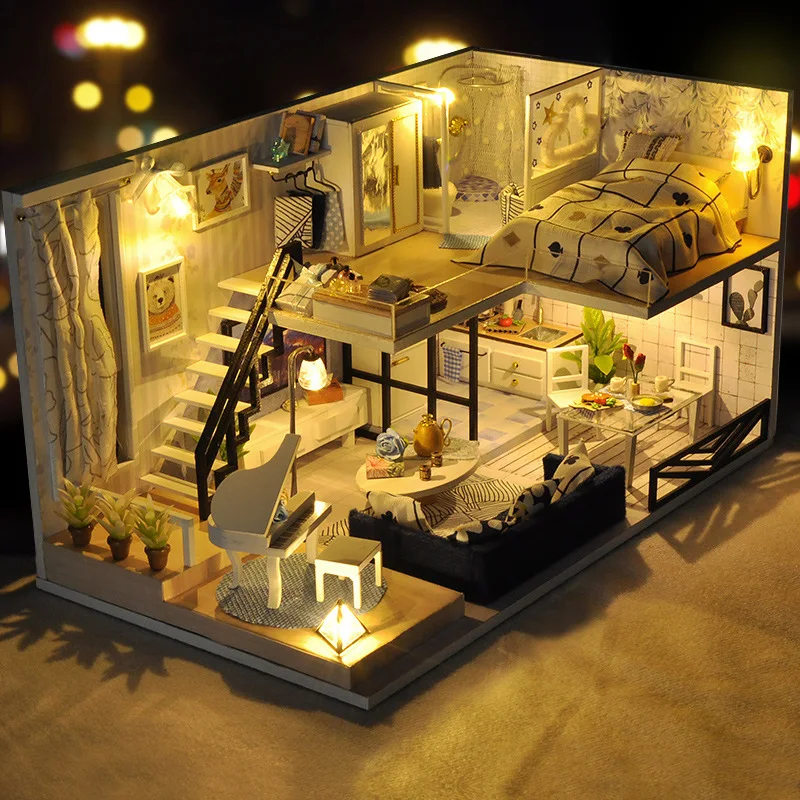 2024 New Fashion 3D DIY Wooden Doll House Miniature Dollhouse Model Toys Handmade Miniature Doll House Model