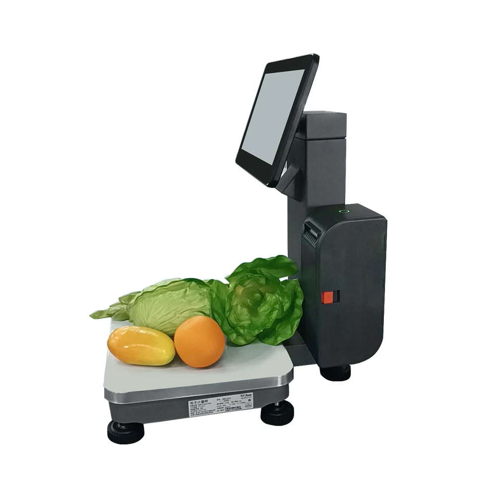 Dual-Screen Retail PC POS Ai Cash Register Scale Powered Android Weighing Scales with Label Printer Supermarket Digital Cashier