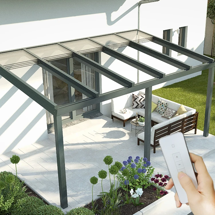 Europe Johannesburg Retractable Porch Covered Aluminum Framing Patio Sliding Electric Gatw Glass Roof Gazebo