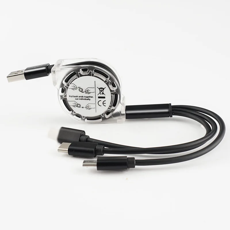 Macaron one-to-three telescopic data cable 3A fast charging three-in-one multi-head charging cable