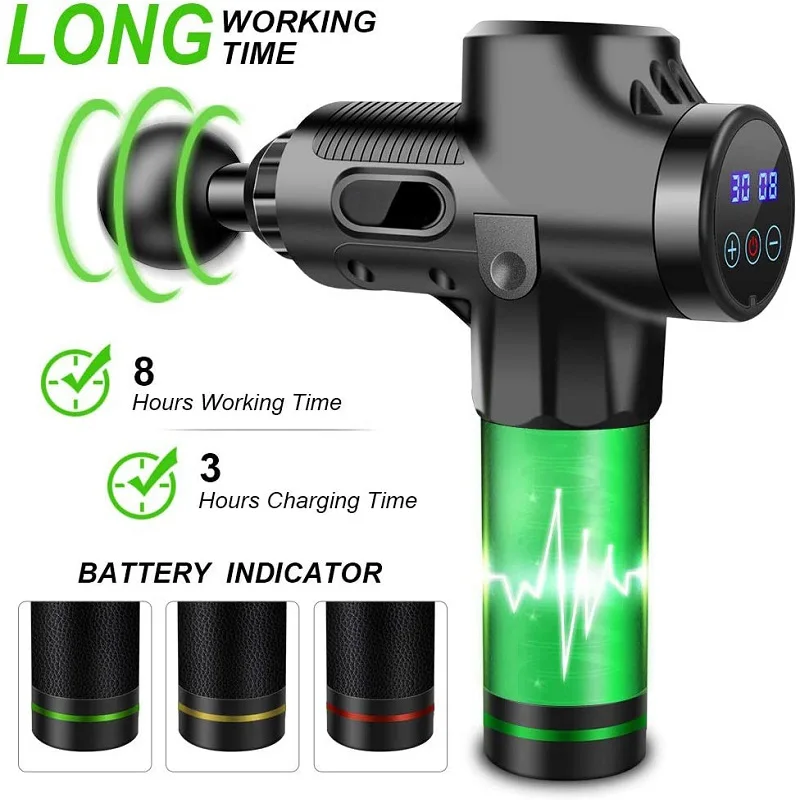 
30 Speed Handheld Deep Tissue Percussion Muscle Massage Gun, 6 Head Attachments Quick Rechargeable Body Vibration Massage Gun 