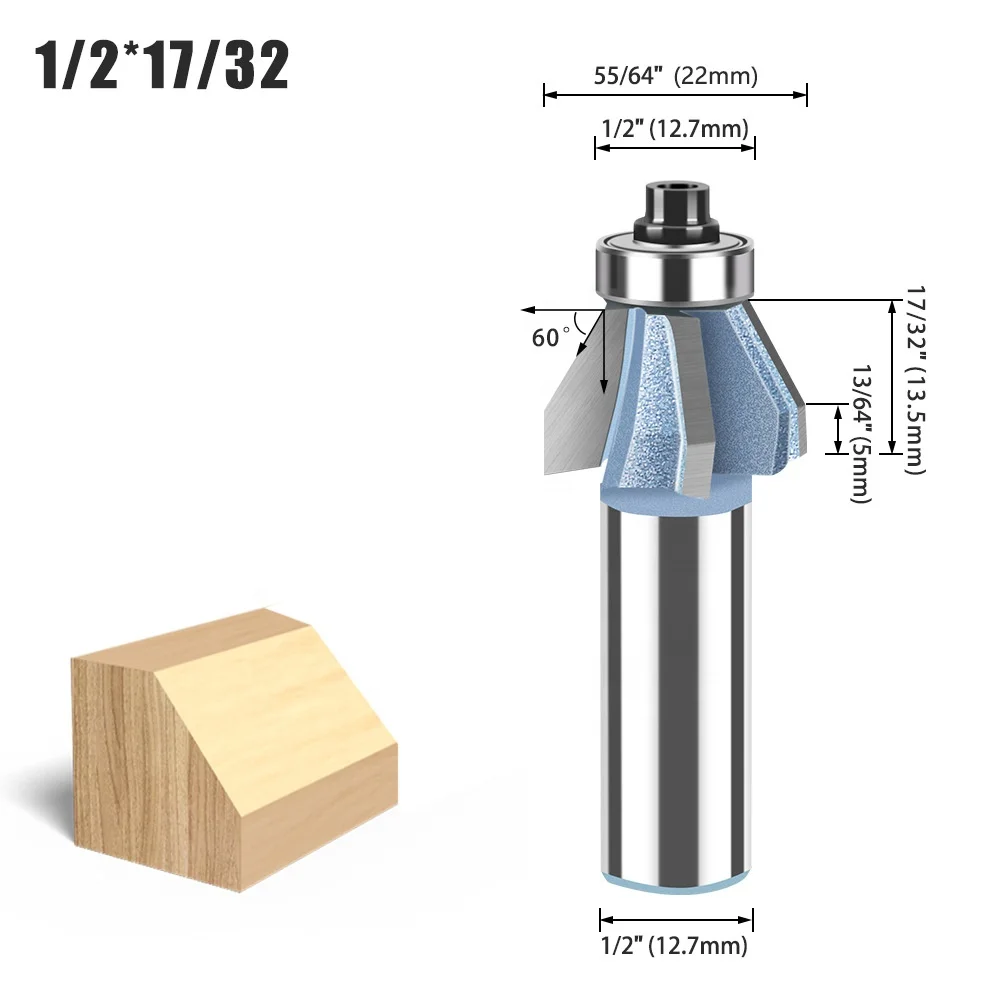 Chamfer Cut Tungsten steel Wood Router Bits Bevel Edge Forming 60 Degree with 4 flutes