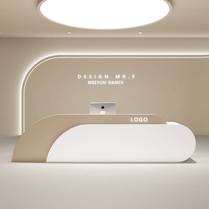 Wood Curve Reception Desk Beauty Salon For Hotel Spa Salon Desk With Storage Rack Office Furniture For Sale