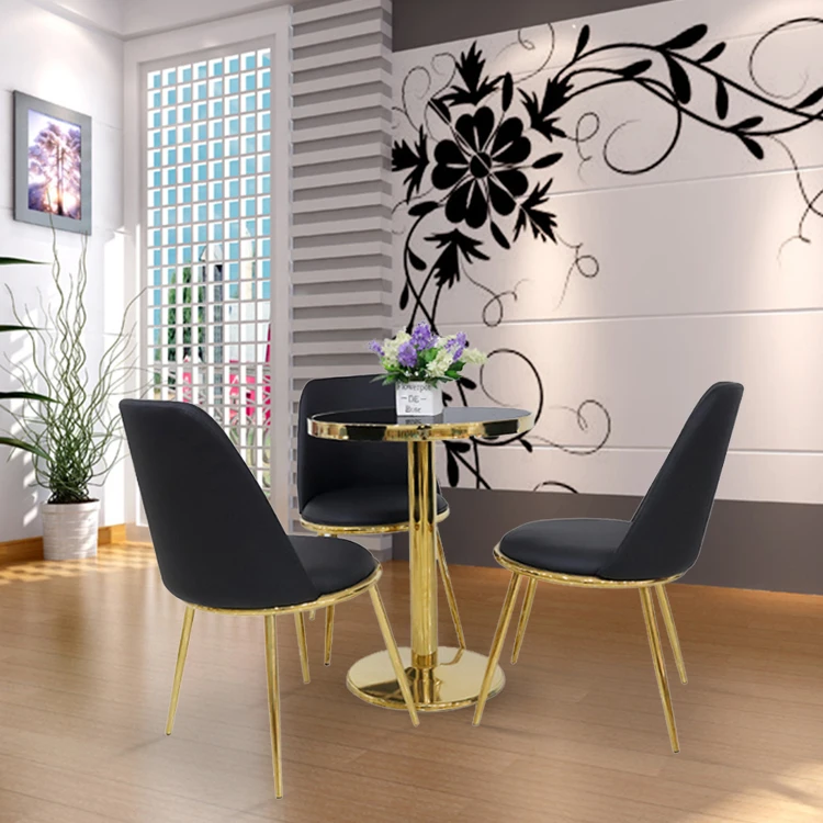 Luxury Home Furniture Dining Room Design Tempered Black Glass Circle Top Dinning Table Dining Table Set