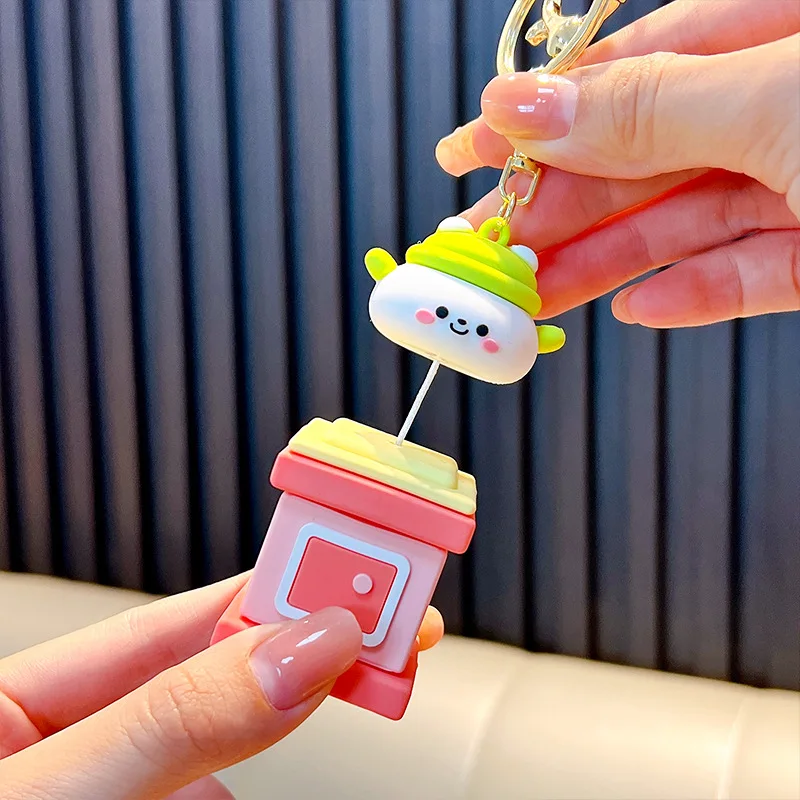 Creative retractable snowman keytag puppy drawstring backpack pendant car keyfob doll machine small gift wholesale keyholder