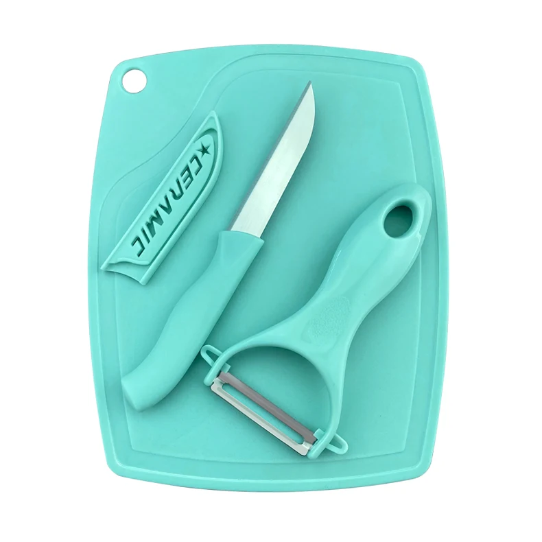 Feixiong Wholesale 3 PCS Ceramic Fruit Knife Set Home And Kitchen Stainless Steel Peeler With Cutting Board Kitchen Accessories