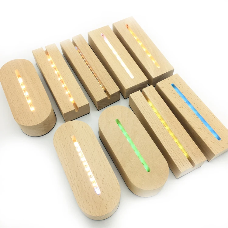 OEM Custom Factory Wholesale Wood Led Base 3D Led Color rectangle Wood Base on-off Switch 10CM diameter Wood Base