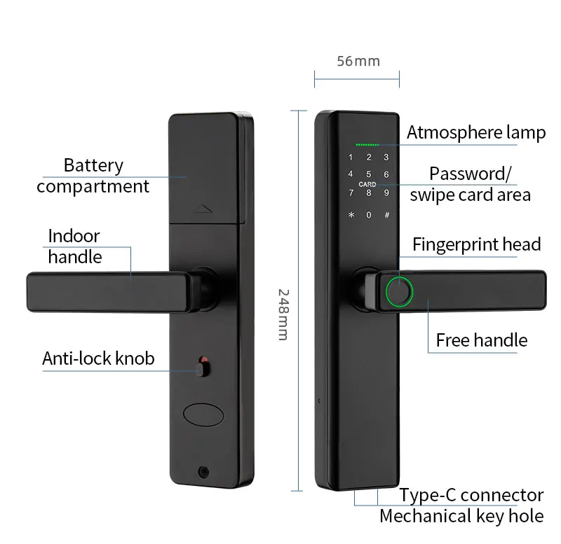 High Quality Digital Keypad Door Handle Electronic Lock Fingerprint Scanner Door Lock Fingerprint Door Lock