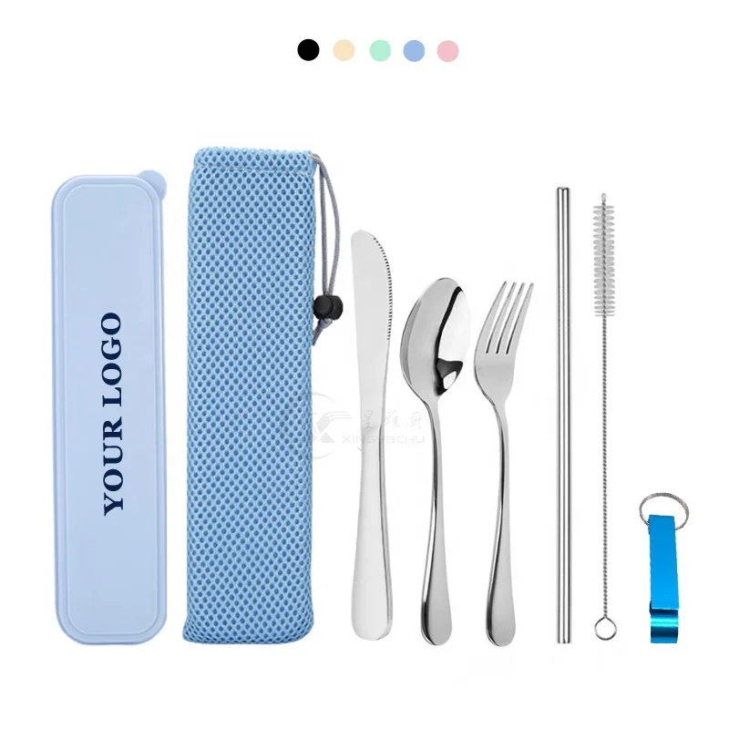 Support Custom Logo Stainless Steel Travel Cutlery Set with Case and Opener