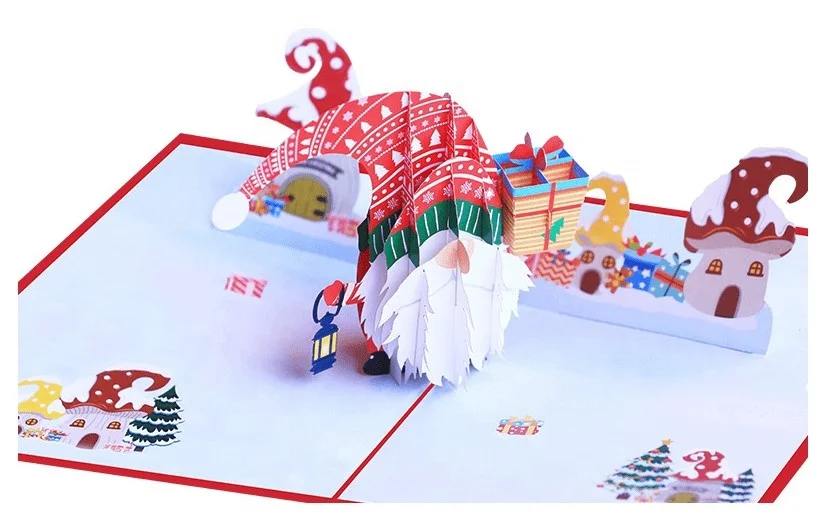 Trending Santa Claus Christmas Gnome Pop Up Card 3D Christmas Greeting Cards Gift