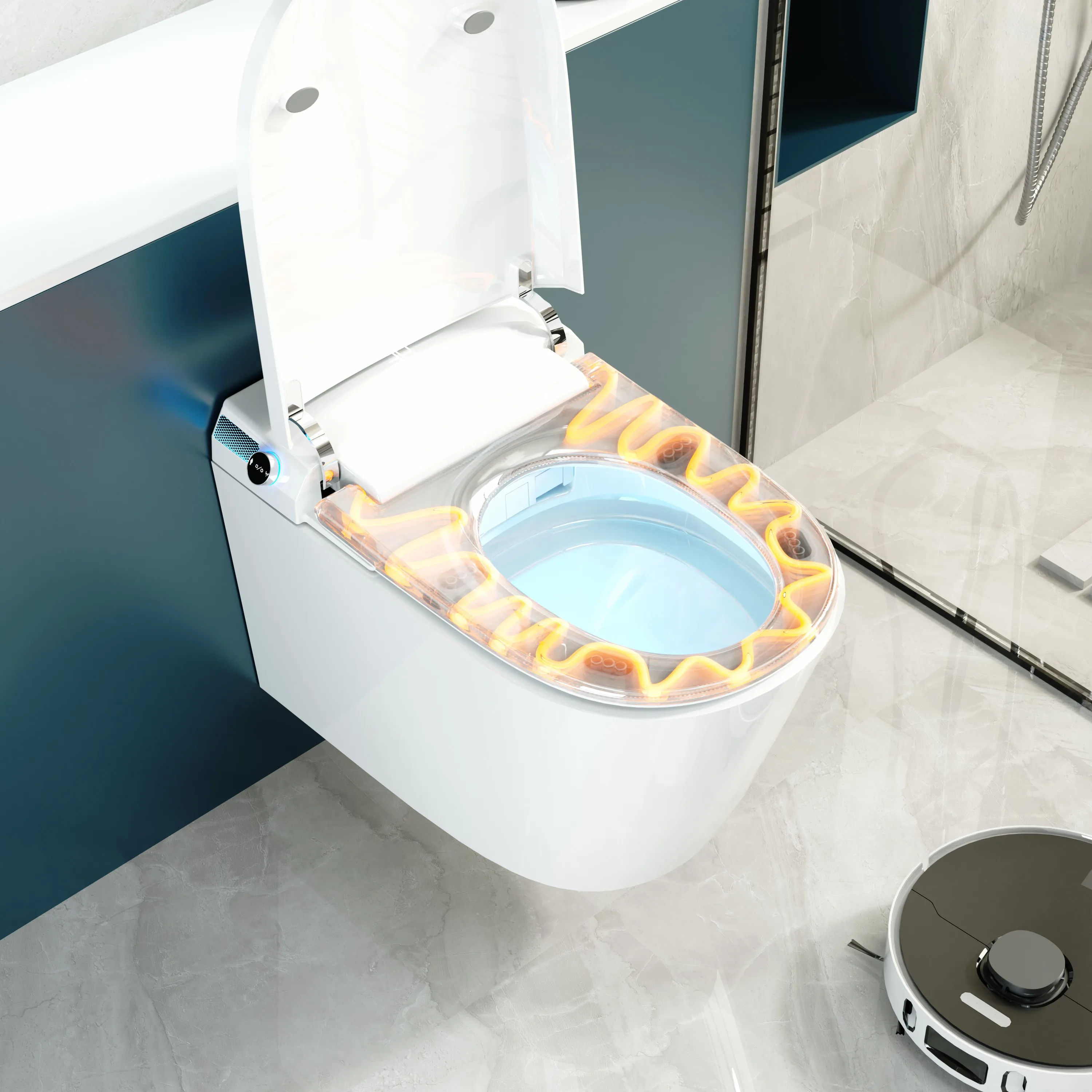 Intelligent Ceramic WC Toilets Square Wall Mounted Suspended Smart Toilet with Remote Control Conveniently Hang on Wall
