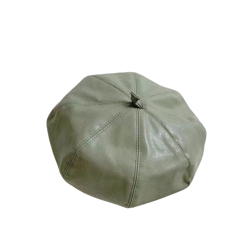 Wholesale Custom Fashion Painter Artist Ladies Winter Fall Painter style Ladies Solid color warm PU leather beret hat