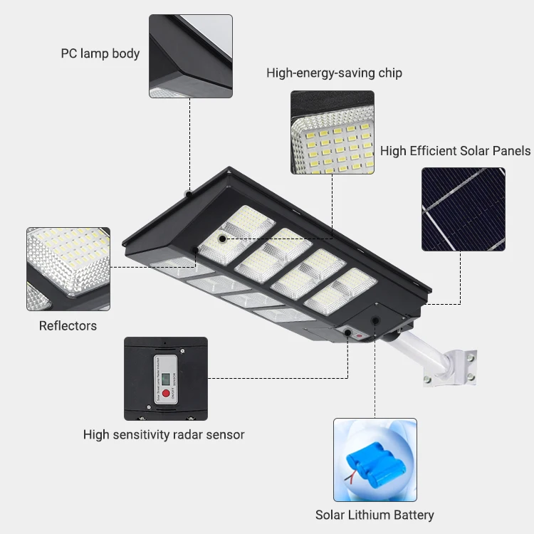 Outdoor Highway Pathway Garden Ip66 Waterproof 600w 800w 1000w All In One Solar Led Street Light