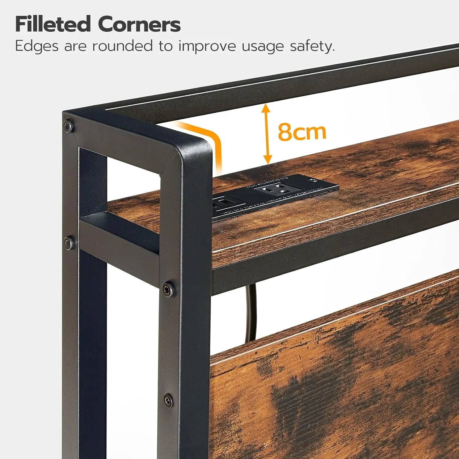 Large headboard with 2 sockets and 4 USB ports, adjustable height, storage rack, Bedside shelf nightstand